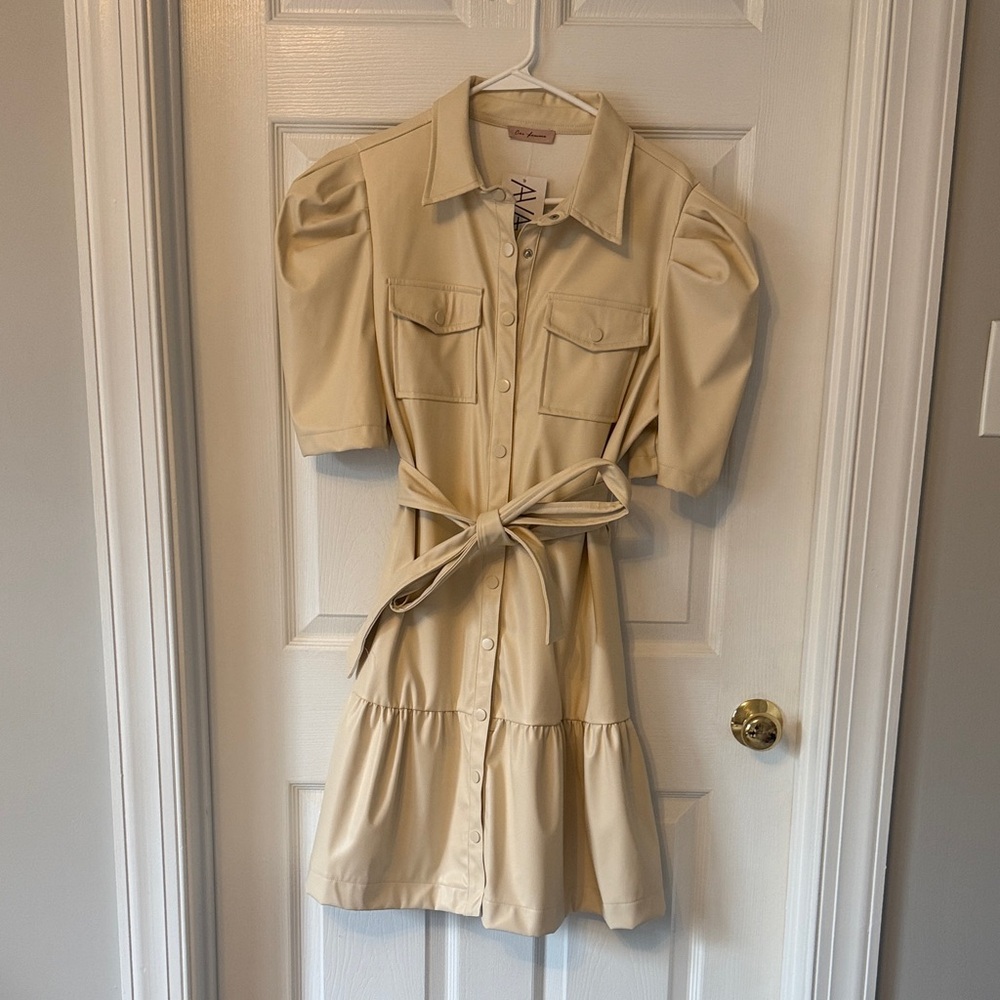 Chic Beige Shirt Dress with Belt